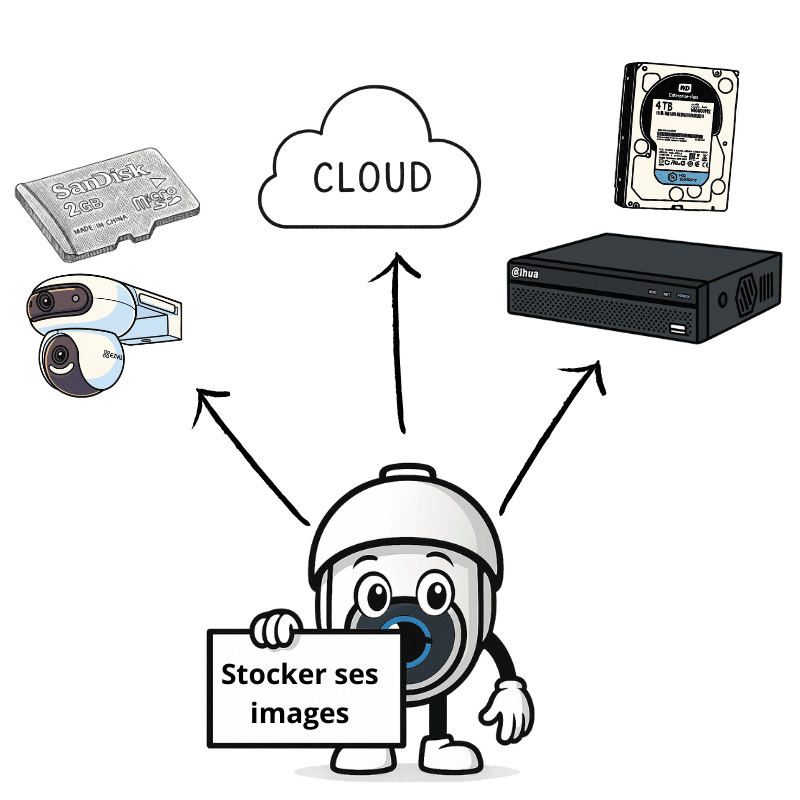 Mascotte qui donne les trois types de stockages possible