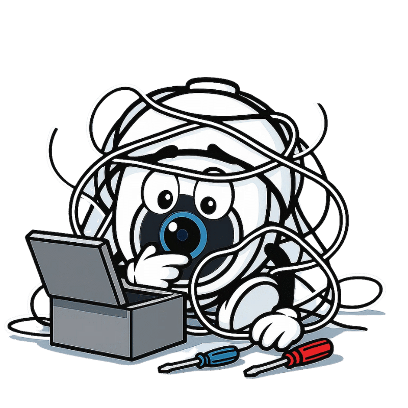 Mascotte en train d'installer une alarme filaire