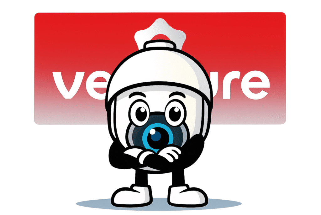 Mascotte Le Coin Sécurité devant le logo Verisure