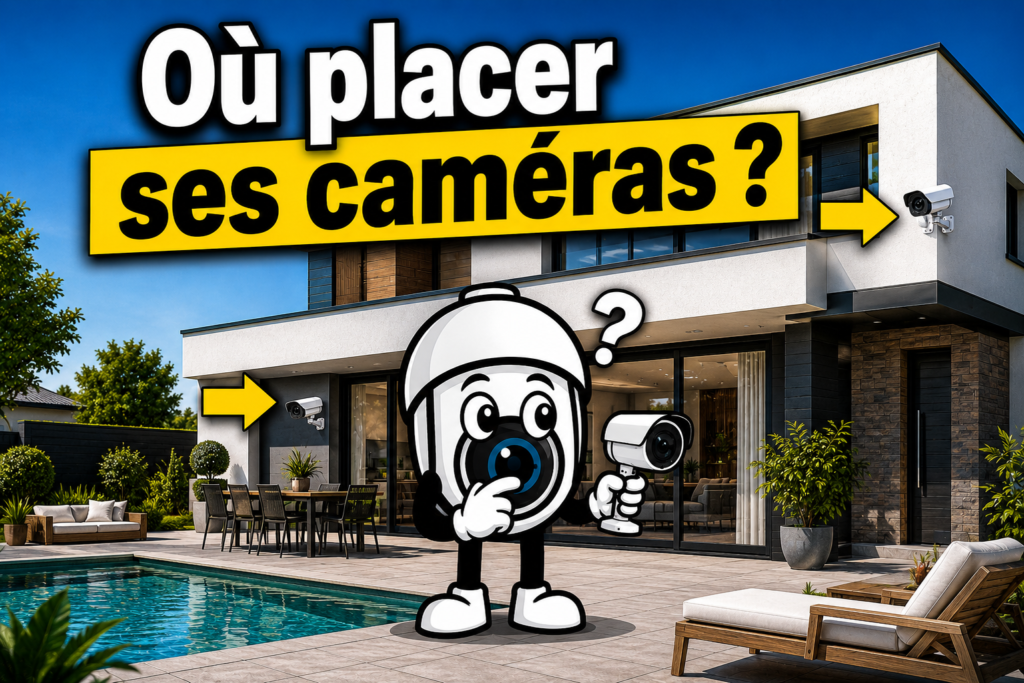 Mascotte Le Coin Sécurité en train d'installer une caméra en extérieur